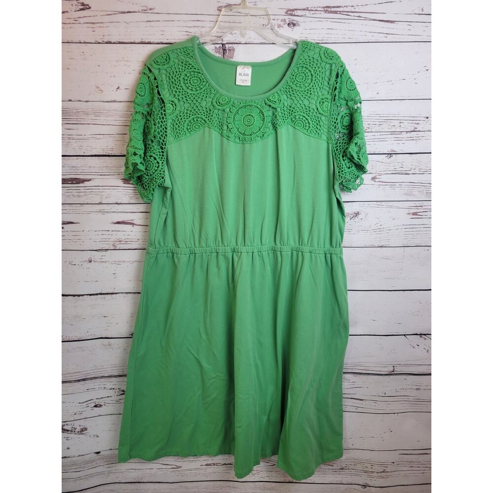 Blair Midi Dress Green Medallion Crochet Bodice Short Sleeve Women's Size‎ XL